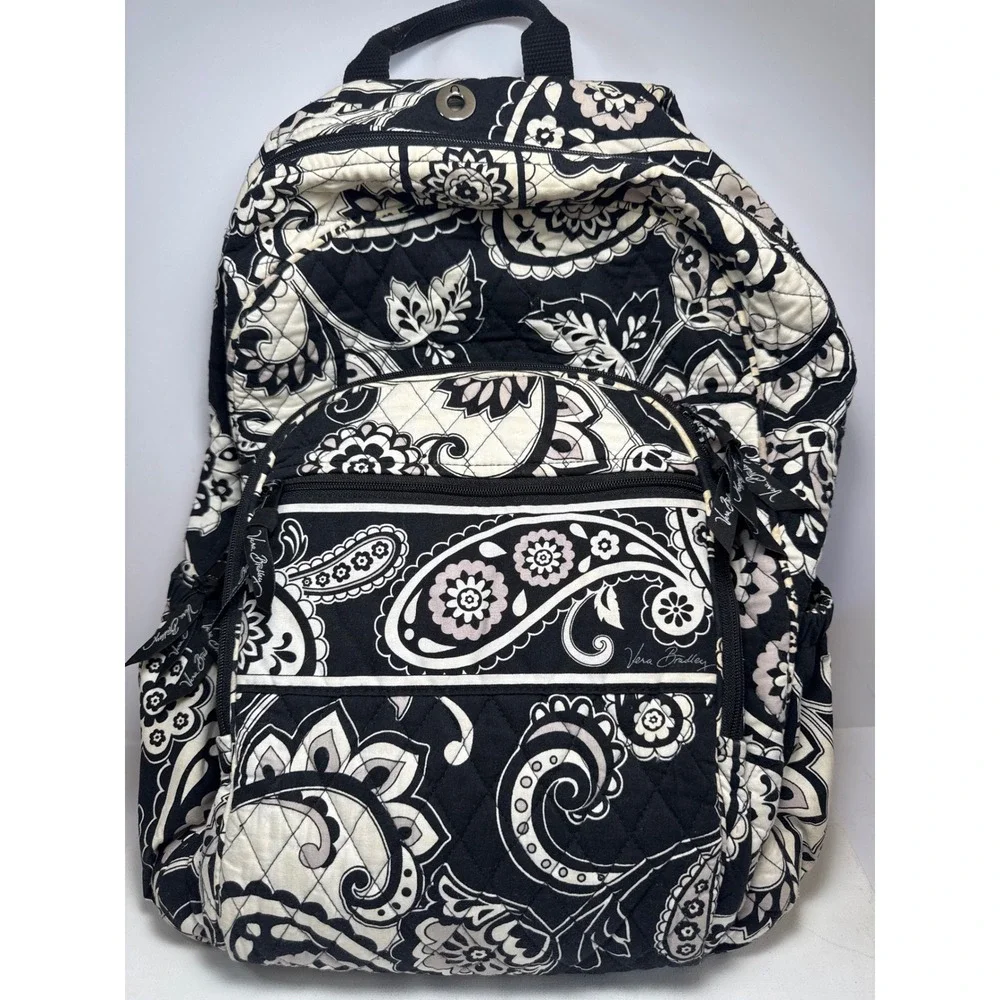 Vera Bradley Backpack Womens Large Black Midnight Paisley Quilted Cotton